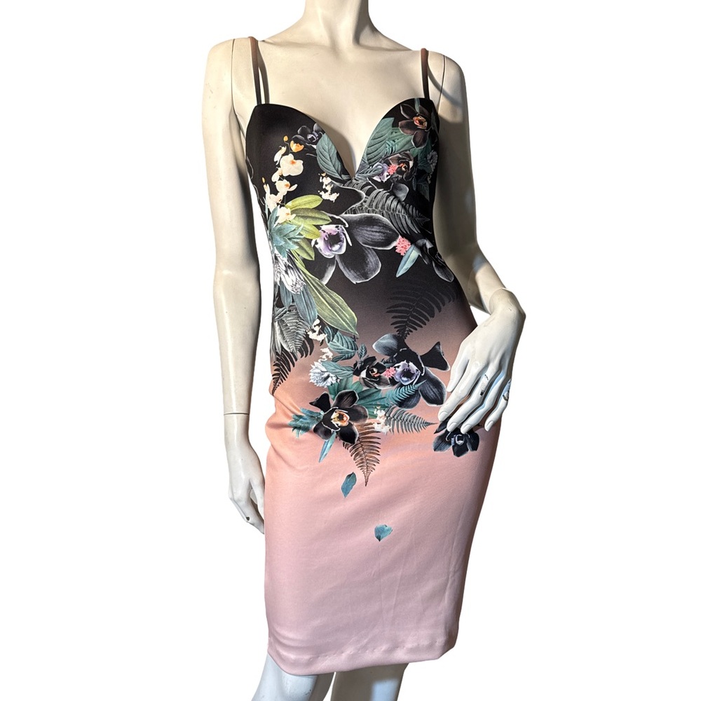 Bebe Black and Pink Floral Dress